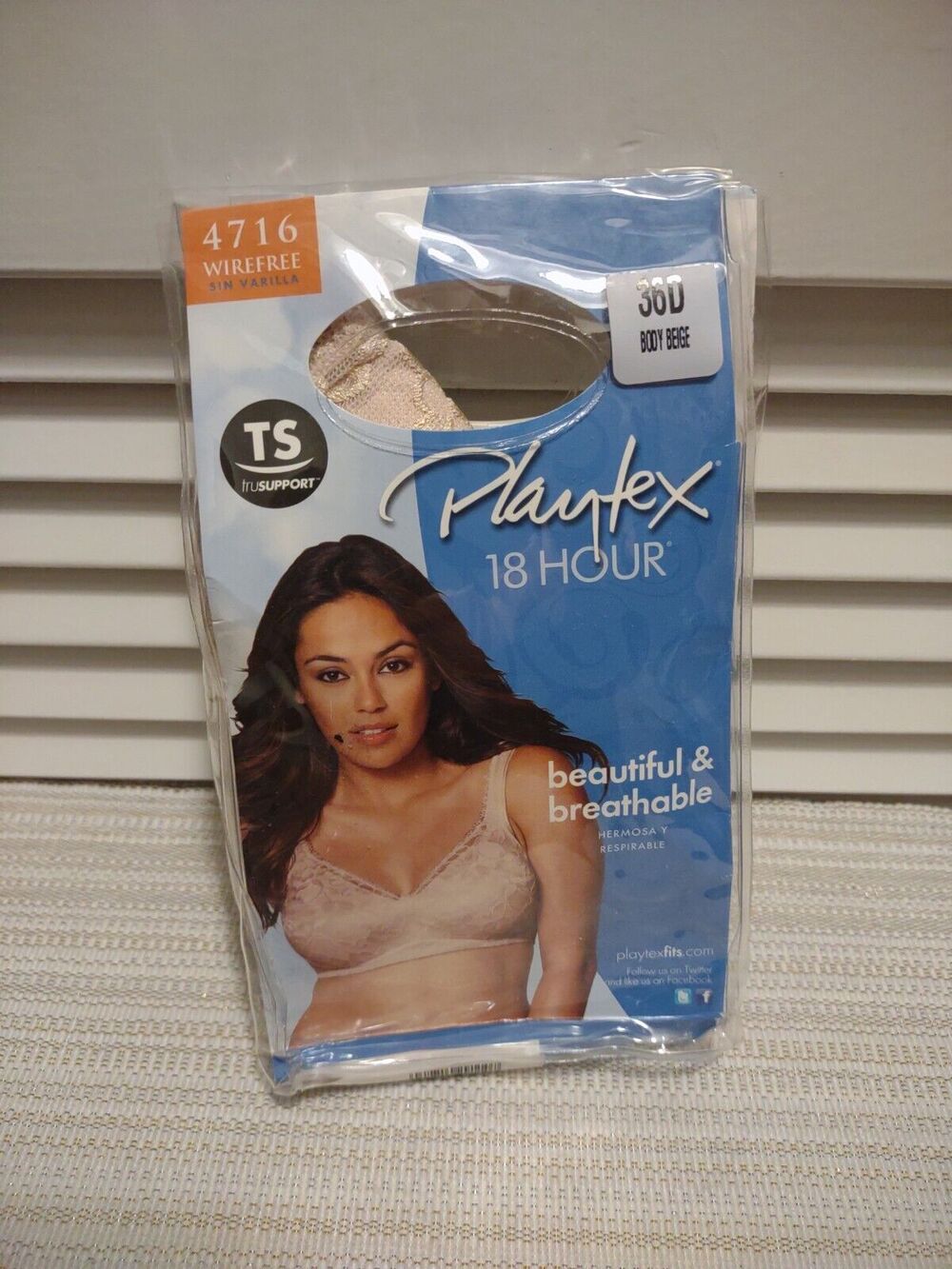 Playtex 18 Hour Bra Womens 36D Wirefree Lace Beige 4716 new open package